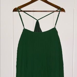 Boho Pleated Solid Dark Green Cami Dress